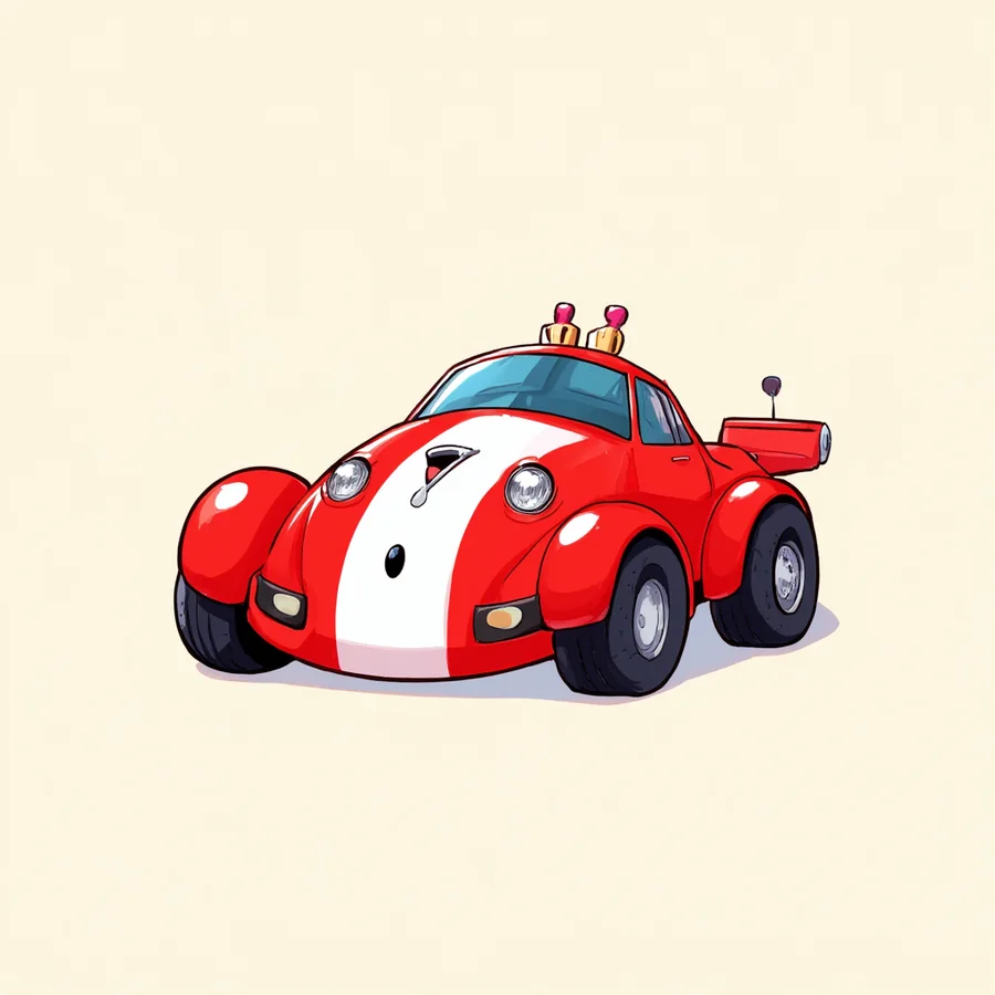 Red, a tiny shiny red toy racecar with a friendly face